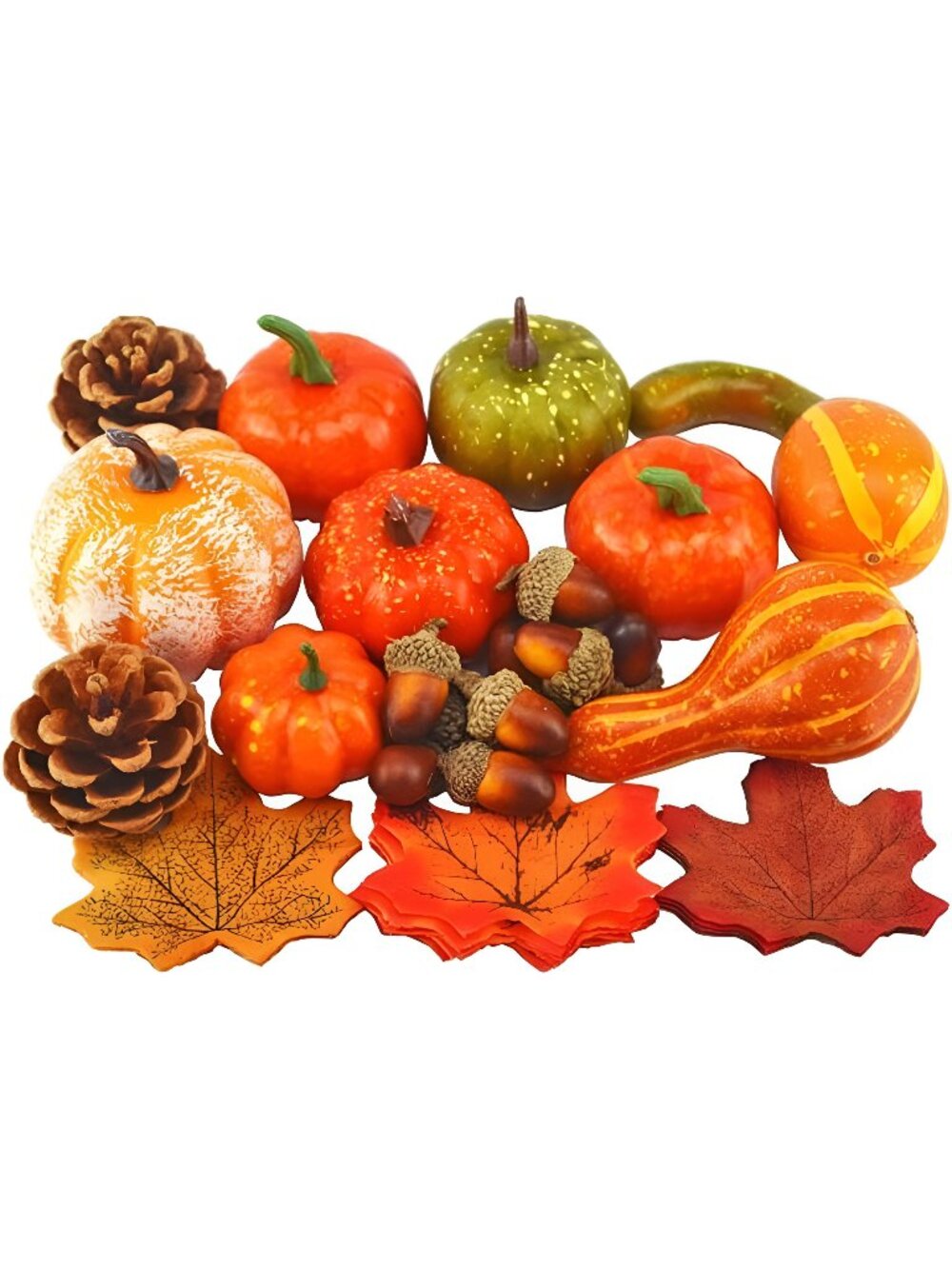 Mixture of Artificial Pumpkins, Lifelike Maple Leaves, Realistic Acorn (50pcs)